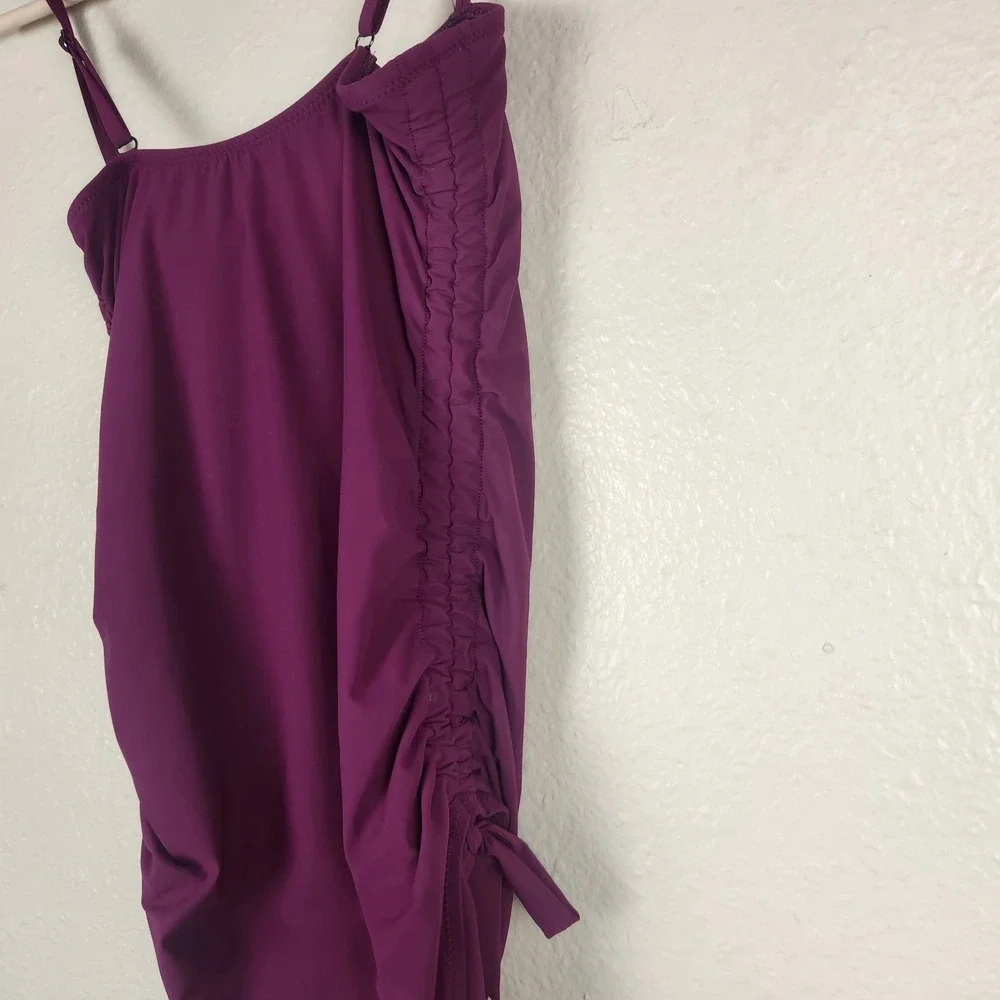 Athleta Swimsuit Womens Small Plum One Piece Ruched Adjustable Straps Side Tie‎ - Picture 5 of 12